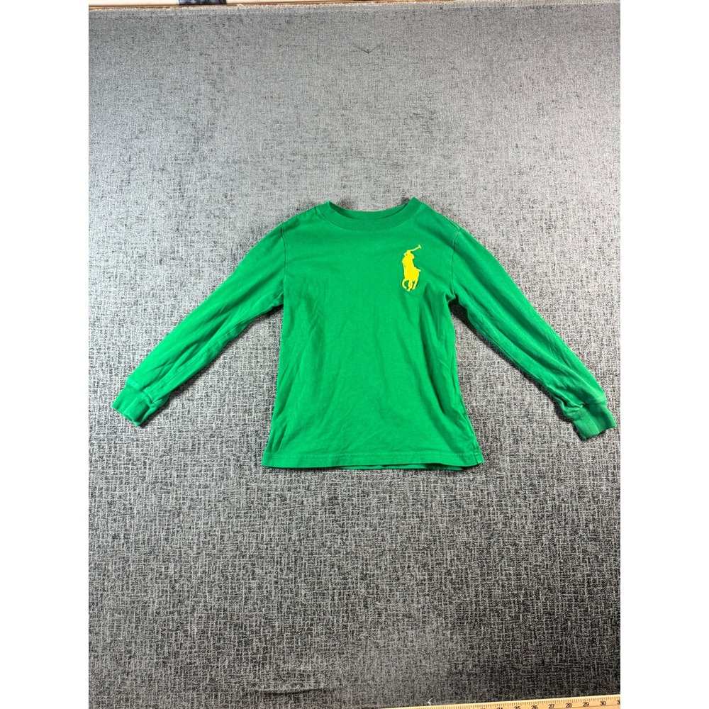 Polo Ralph Lauren Kids Green Big Pony Long Sleeve T-Shirt Yellow Logo Size 5
